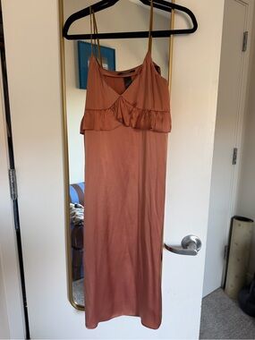 Scotch & Soda Rusty Copper Slip Midi Dress 100% Silk